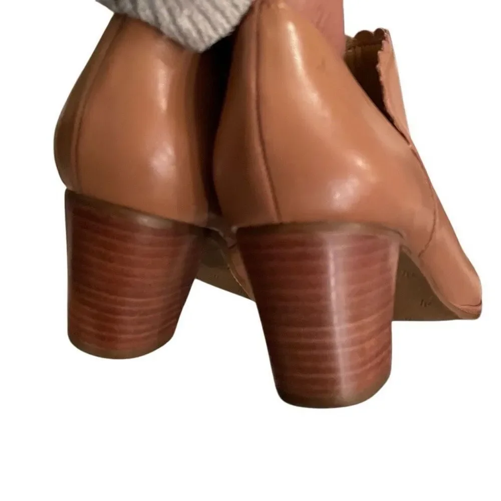 Jack Rogers Womens Marianne Scalloped Edge Booties 7.5M Tan Leather Stacked Heel